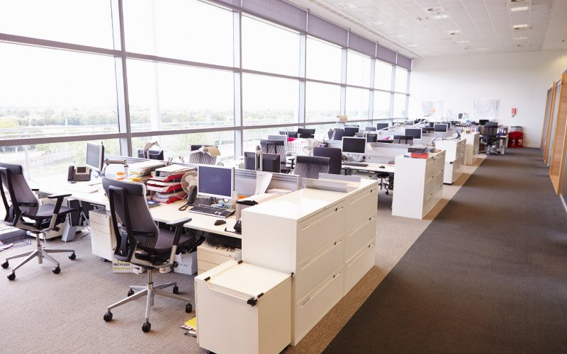 Large open plan office interior without workers